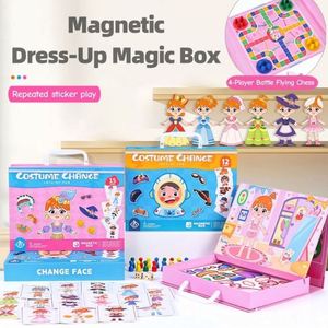 Multifunctional Princess Outfits pink Costume Change Game Baby Girls Portable Magnetic Puzzle Dress-up Toy <b>Magic</b> Box - Product Image 3