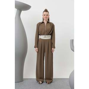 Veste plissée minimaliste à manches longues en vison tissé pour femme, automne - Product Image 3