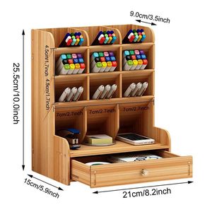 Organiseur <span class=keywords><strong>de</strong></span> <span class=keywords><strong>bureau</strong></span> en <span class=keywords><strong>bois</strong></span> massif, boîte porte-stylos multifonctionnelle, tiroir, support <span class=keywords><strong>de</strong></span> rangement pour fournitures <span class=keywords><strong>de</strong></span> <span class=keywords><strong>bureau</strong></span>, à domicile - Product Image 2