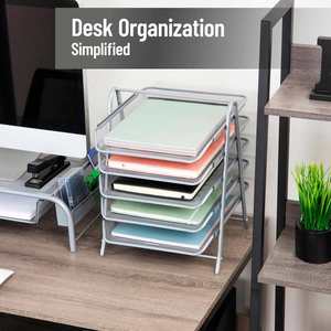 Metal Desk Organizer with 5 Sliding <b>Trays</b> for Letters and <b>Files</b> Holder 5 Tier Paper <b>Tray</b> Desktop <b>File</b> Storage Office Silver - Product Image 2