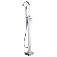 Robinet de douche/baignoire Lusa moderne en laiton brossé, monocommande, barre coulissante, jet doux/pluie, sur pied, cartouche céramique, usage hôtelier