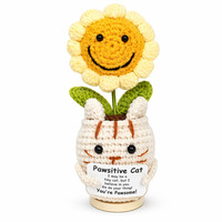 Ornement de pot de fleurs en crochet fait main, motif tournesol mignon, pour soutien émotionnel, avec étiquette positive, cadeau personnalisé