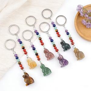 High Quality Spiritual Healing Vintage Natural Crystal Provide Energy Amethyst <strong>Cat</strong> <strong>Seven</strong> Chakras Keychain for Decoration - Product Image 1