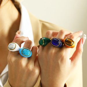 Bold Chunky 18K PVD <b>Gold</b> Stainless Steel Statement <b>Rings</b> | Vibrant Enamel & Stone Cocktail Women <b>Rings</b> -Hypoallergenic & Durable - Product Image 2