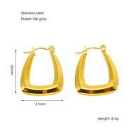 Boucles d'oreilles créoles trapézoïdales en acier inoxydable 304 plaqué or 18 carats sous vide, 26 mm, forme en U lisse et arrondie, créoles articulées, bijoux classiques en or