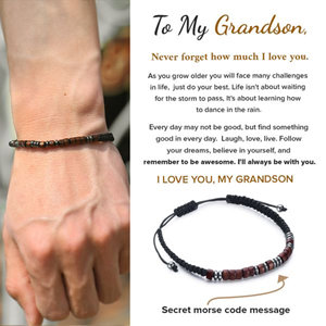 Bracelet d'amitié tissé ajustable fait main avec <span class=keywords><strong>code</strong></span> <span class=keywords><strong>Morse</strong></span> personnalisé, carte aimantée, perles en pierre noire et en bois, bijoux inspirants - Product Image 3