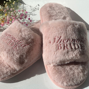 Zapatillas de dama de honor de boda para mujer, pantuflas de invierno con logotipo personalizado, color rosa, para dormitorio, venta al por mayor - Product Image 3
