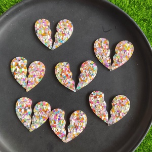 Charmes en forme de cœur de 39 mm, en résine, à dos plat, cabochons à dos plat, remplissages de paillettes arc-en-ciel pour slime, artisanat DIY, décoration de bijoux - Product Image 2