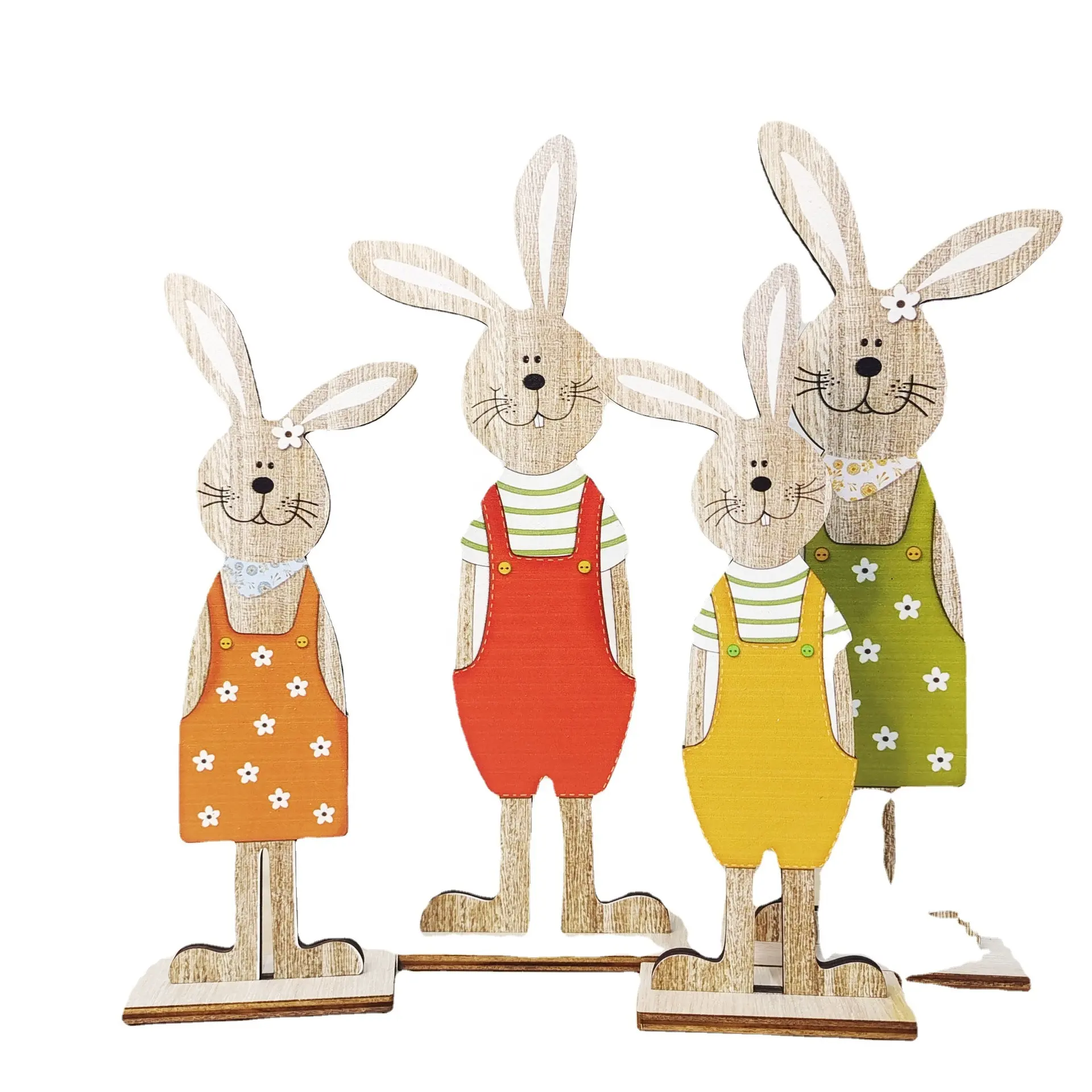 北欧スタイルの装飾イースター木製ウサギの装飾品はプラークを立てますかわいい漫画の木製バニーの装飾