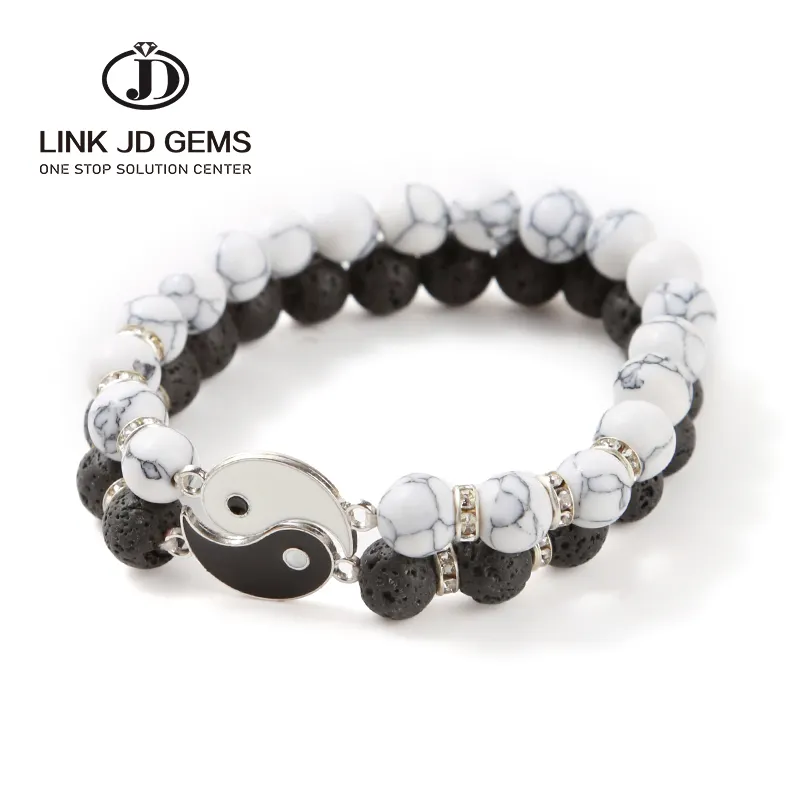 Bracelet de Couple Tai Chi Yin Yang 5A en pierre de lave noir et blanc, Bracelets tressés, Bracelets pour amis, bijoux cadeau