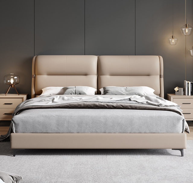 Soft Upholstered Bed Frame Leather Cushioned Bed Luxury Solid Wood Double Soft Bed