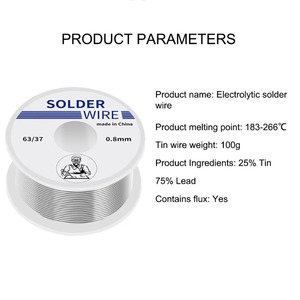 Alambre de soldadura <span class=keywords><strong>con</strong></span> núcleo de resina 100g Sn63Pb37 <span class=keywords><strong>Estaño</strong></span> 63/37 0.8mm de diámetro <span class=keywords><strong>con</strong></span> fundente CO2 para OEM/ODM personalizable - Product Image 2