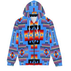 سترات بغطاء رأس بسحاب طباعة أزتيك الغربية ، سترات بغطاء رأس برباط وسحاب وأكمام طويلة ، ملابس مطبوعة حسب الطلب - Product Image 1