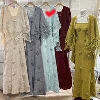 Ensemble 2 pièces pour femmes, pas cher, tendance, dentelle, tricot floral 3D, cardigan, robe, ensemble élégant décontracté, 2 pièces, robe pour femmes