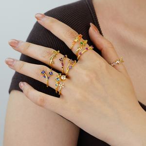 Venta al <span class=keywords><strong>Por</strong></span> Mayor de Anillos de Plata Esterlina 925, Joyería para los 12 <span class=keywords><strong>Meses</strong></span>, Set de Anillos de Eternidad con Piedra de Nacimiento de Circón Colorido en Forma de Flor y Hoja Chapados en Oro para Mujer - Product Image 2