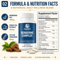 Capsules de complexe de berbérine 195 mg HCL avec extrait de thé vert, cannelle de Ceylan, curcumine, mélange de 8 plantes, 60 gélules, OEM