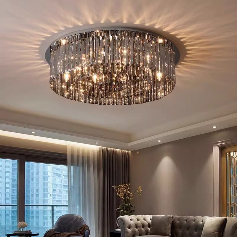 New Modern Light Luxury Crystal Ash Ceiling Lamp for Living Room, Elegant and Simple Bedroom and Dining Room Lamp