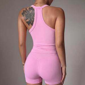 Yiyi Halter v-गर्दन सुंदर बैक हटाने योग्य पैड 2 पीस वर्कआउट सेट महिला बट लिफ्ट योग महिलाओं को उच्च गुणवत्ता - Product Image 2