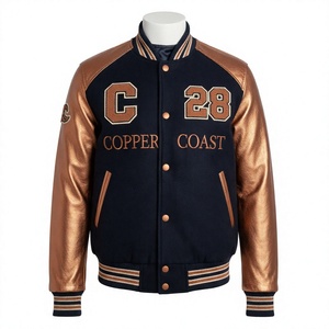 Veste universitaire bleu marine pour homme, 100% laine, manches brodées lettre C 28, style preppy, imperméable, col montant, vêtement d'hiver - Product Image 1