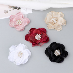 Organza 3D Chiffon Flower Hair Clips With Pearls For <b>Wedding</b> Dress <b>Accessories</b> Camellia Pattern Handmade Cloth Floral Decor - Product Image 3