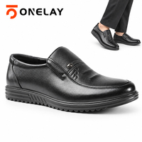 Chaussures de bureau en cuir véritable lisse noir pour hommes, vente en gros d'usine avec logo personnalisé