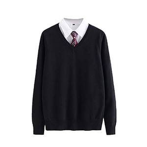 Pull en tricot noir à col en V pour garçons, uniforme scolaire, vêtements pour l'école primaire - Product Image 1