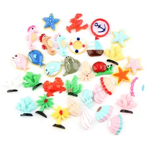 Vendita calda ocean life sea horse crab polpo corallo stella marina resina flatback melma decorazione per il gioco dei bambini