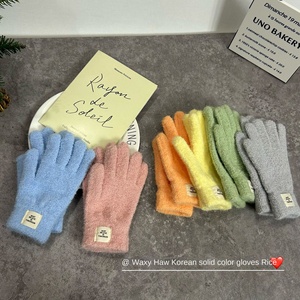 2024 gants d'hiver imperméables pour femmes épaissi tricoté chaud couleur unie bande doigt à la mode plaine pour les étudiants sport ski - Product Image 6