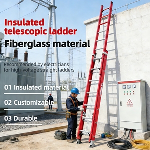 Échelle télescopique en fibre de verre <span class=keywords><strong>isolée</strong></span> certifiée EN131 35 kV, légère, non conductrice, en FRP, pour électricien - Product Image 4