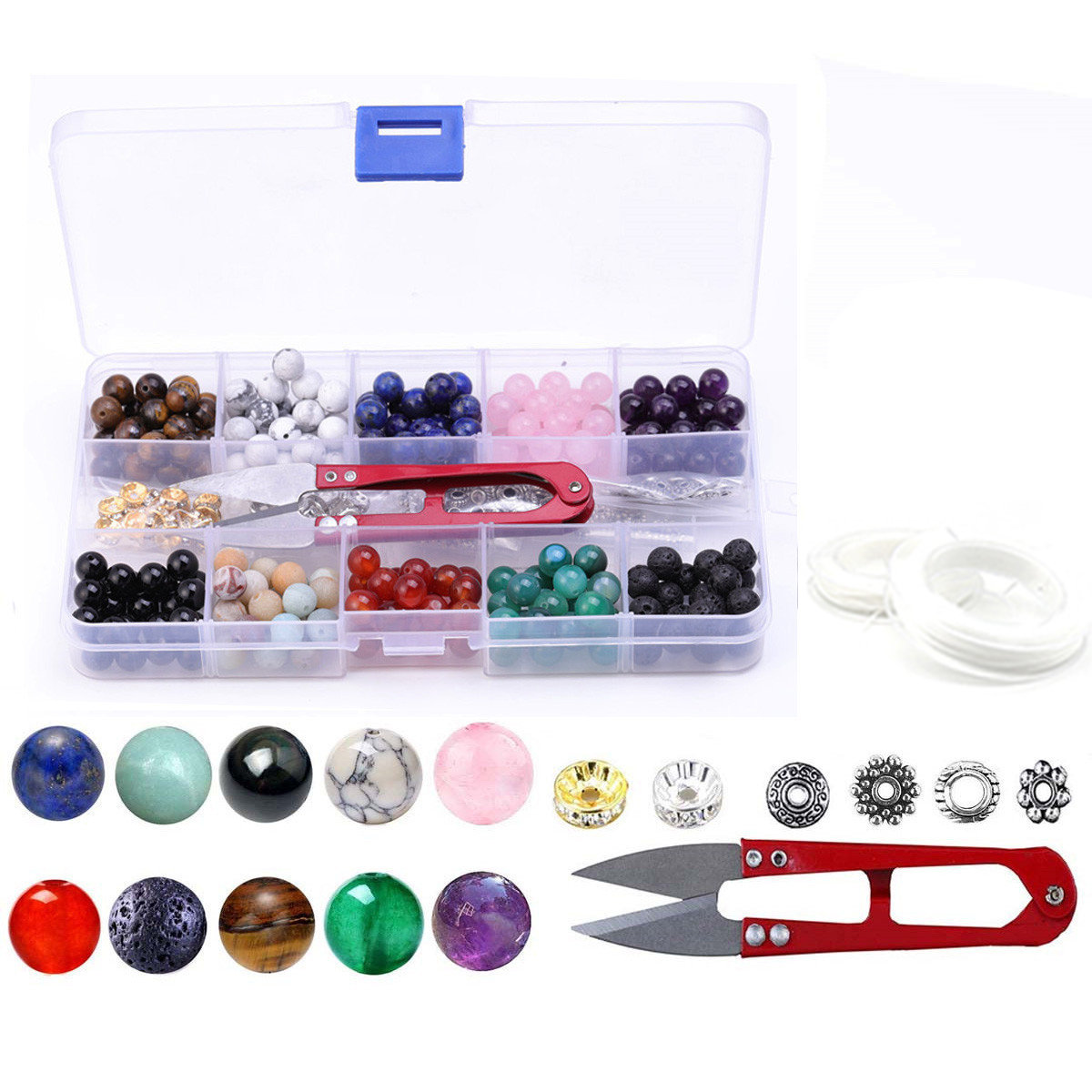 360PCS Lava Beads Kit With 8mm Natural Stone Beads Bracelet Spacers Beads For Jewelry Making