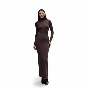 Elegante Abito Aderente a Collo Alto <span class=keywords><strong>in</strong></span> Stile Francese per Donne, Manica Lunga, <span class=keywords><strong>in</strong></span> Nylon/Cotone Spesso Lavorato a <span class=keywords><strong>Maglia</strong></span>, Gonna Lunga Invernale con Dettaglio Illusione - Product Image 3