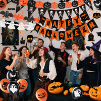 Kit de Décoration pour Fête d'Halloween : Guirlande en Papier Crâne et Citrouille, Bannière Spirale, Ballons en Latex pour Décoration Murale de Fête
