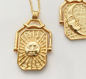 Giratorio cuadrado oro sol y <span class=keywords><strong>luna</strong></span> colgante collar oro relleno sol celestial collar sonriente sol y <span class=keywords><strong>luna</strong></span> joyería - Product Image 6