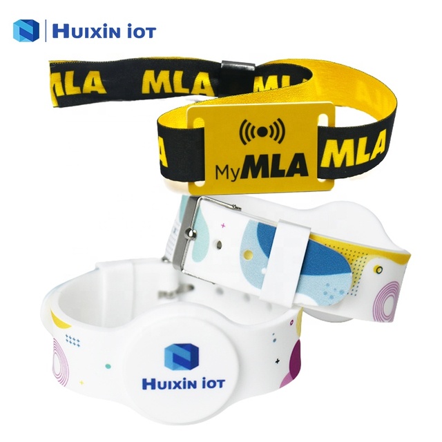 Factory Price Custom Logo RFID Wristband 13.56MHz 125kHz NFC Silicone Fabric Bracelet EV1 1K for Event Access Control