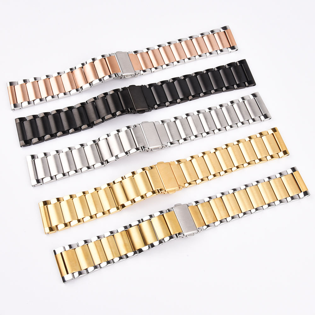 3-Bead Stainless Steel Watch Band Folding Clasp Steel Strap for Apple Watch IWatch Huawei Smart Watch Replacement Bracelet