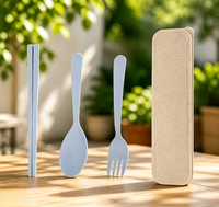 Ensemble de couverts et ustensiles réutilisables écologiques en paille de blé PP avec étui de rangement personnalisable pour le camping, les voyages, le bureau et l'école