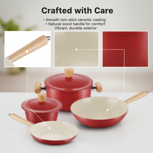 Juego de Utensilios de Cocina Antiadherentes de Cerámica de Alta Calidad, Color Rojo de la Suerte, 6 Piezas, Fácil de Limpiar, Versátil, con Olla Saludable - Product Image 5