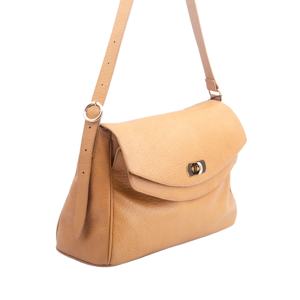 फ्लैप और मेटल लॉक के साथ क्लासिक भूरे रंग की वास्तविक चमड़े के कंधे की थैली, महिलाओं का क्रॉसबॉडी टोट हैंडबैग - Product Image 3