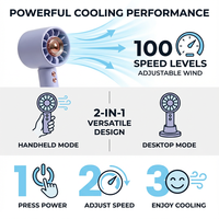 Ventilateur portable sans pales pour camping et usage domestique, avec réglage à 100 niveaux, rechargeable par USB, faible bruit, batterie incluse