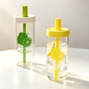 Vaso de Vidrio <span class=keywords><strong>con</strong></span> Pajita <span class=keywords><strong>y</strong></span> Tapa, Gran Capacidad, de Borosilicato, Diseño Contemporáneo, Portátil, para la Vuelta al Cole, para Leche, Limonada, <span class=keywords><strong>Agua</strong></span> - Product Image 3