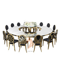 Table serpentine incurvée grande taille en acier inoxydable avec plateau en verre, démontable, fournie par le fabricant, pour hôtels