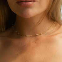 Collier ras du cou minimaliste classique à perles, réglable, en acier inoxydable plaqué argent pour filles