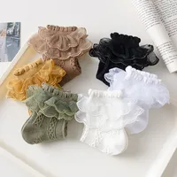 Chaussettes d'été pour filles, chaussettes à volants pour bébés et enfants, chaussettes en coton à volants blancs et noirs en dentelle pour enfants de 1 à 14 ans