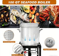 Panela de Alumínio Ruixiao 100QT para Cozinhar Frutos do Mar com Queimador a Propano, Interior com Revestimento Nano, Tampa e Fogão a Gás Compatível para Uso Externo - 1 Peça