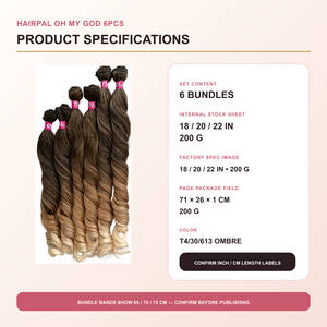 Fasci di Capelli Sintetici OH MY GOD Water Wave all'Ingrosso, 6 Pezzi, 200g, 18 20 22 Pollici, Fibra Proteica - Product Image 4