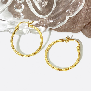 Non Tarnish 925 Sterling <strong>Silver</strong> Chunky Hoop Earrings Fine Jewelry Luxury 28mm Big <strong>Huggie</strong> Twisted Earrings for Women - Product Image 2