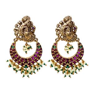 Traditional Gold Plated Antique Earring (Red <b>Green</b>) - Product Image 1