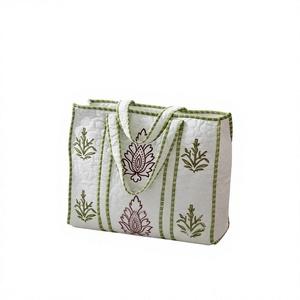Sac à bandoulière matelassé en coton imprimé à la main indien, fermeture éclair, pour femme, blanc cassé, uni, tendance, pour voyage, shopping, plage - Product Image 1