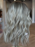 Perruque médicale casher ondulée mi-longue blond cendré, 100 % cheveux humains vierges, avec dessus en dentelle, pour femmes atteintes d'alopécie