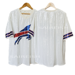 Robe décontractée Saireish grande <span class=keywords><strong>taille</strong></span> <span class=keywords><strong>2XL</strong></span> en jersey blanc à sequins Buffalo, motif lettres Bling Game Day, <span class=keywords><strong>taille</strong></span> naturelle, écologique - Product Image 2